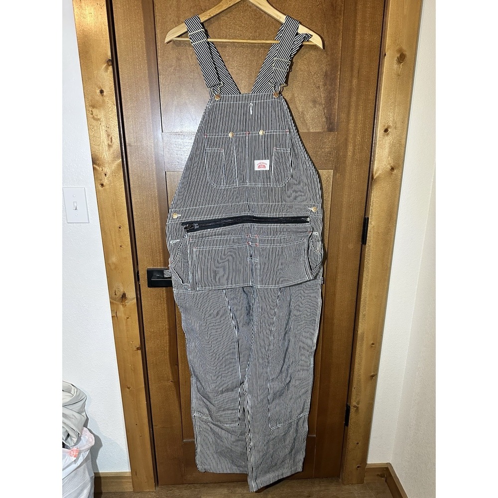 Round House 42x34 Hickory Stripe Bib Overalls USA Made Zipper Pocket NEW